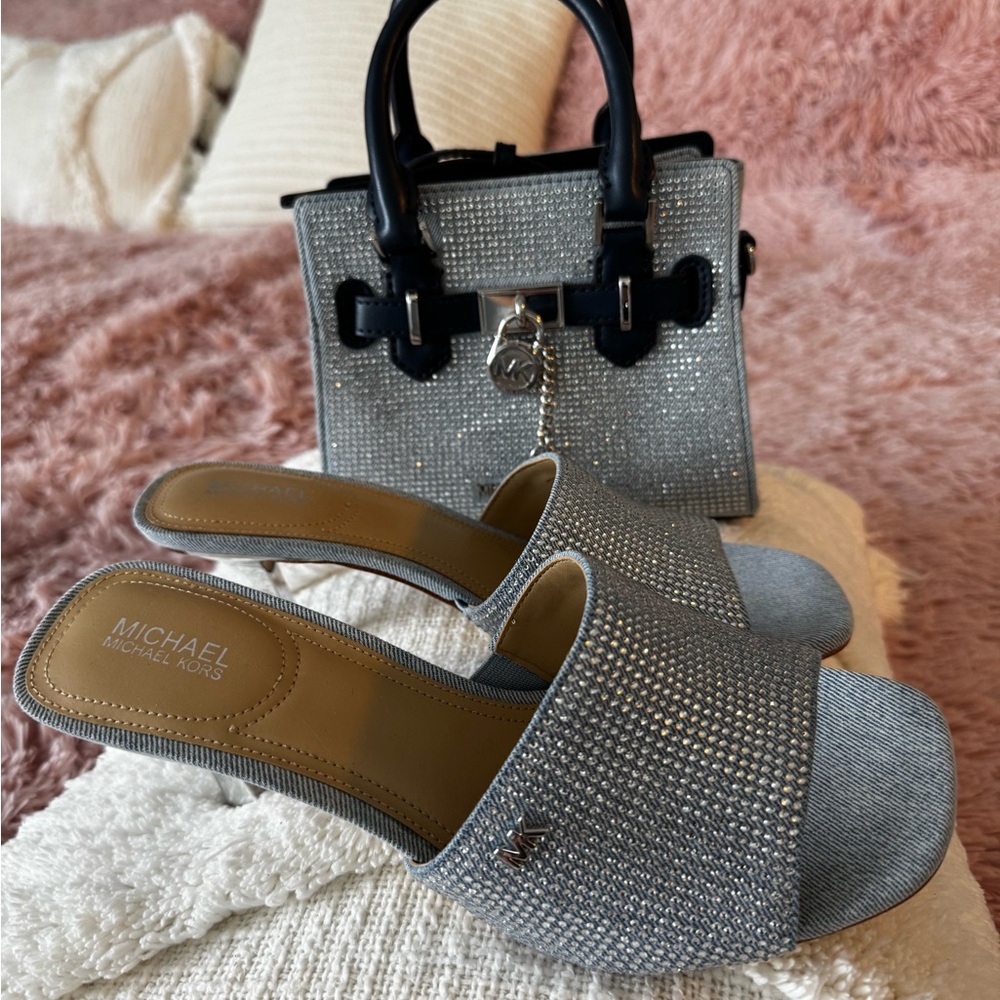 New Michael Kors Silver Rhinestone Mules